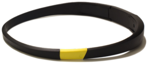 Picture of the Melon EEG Headband, a silicone circular headband, approximately 15mm in height, black smooth silicone with a yellow plastic insert, source:zdnet.com